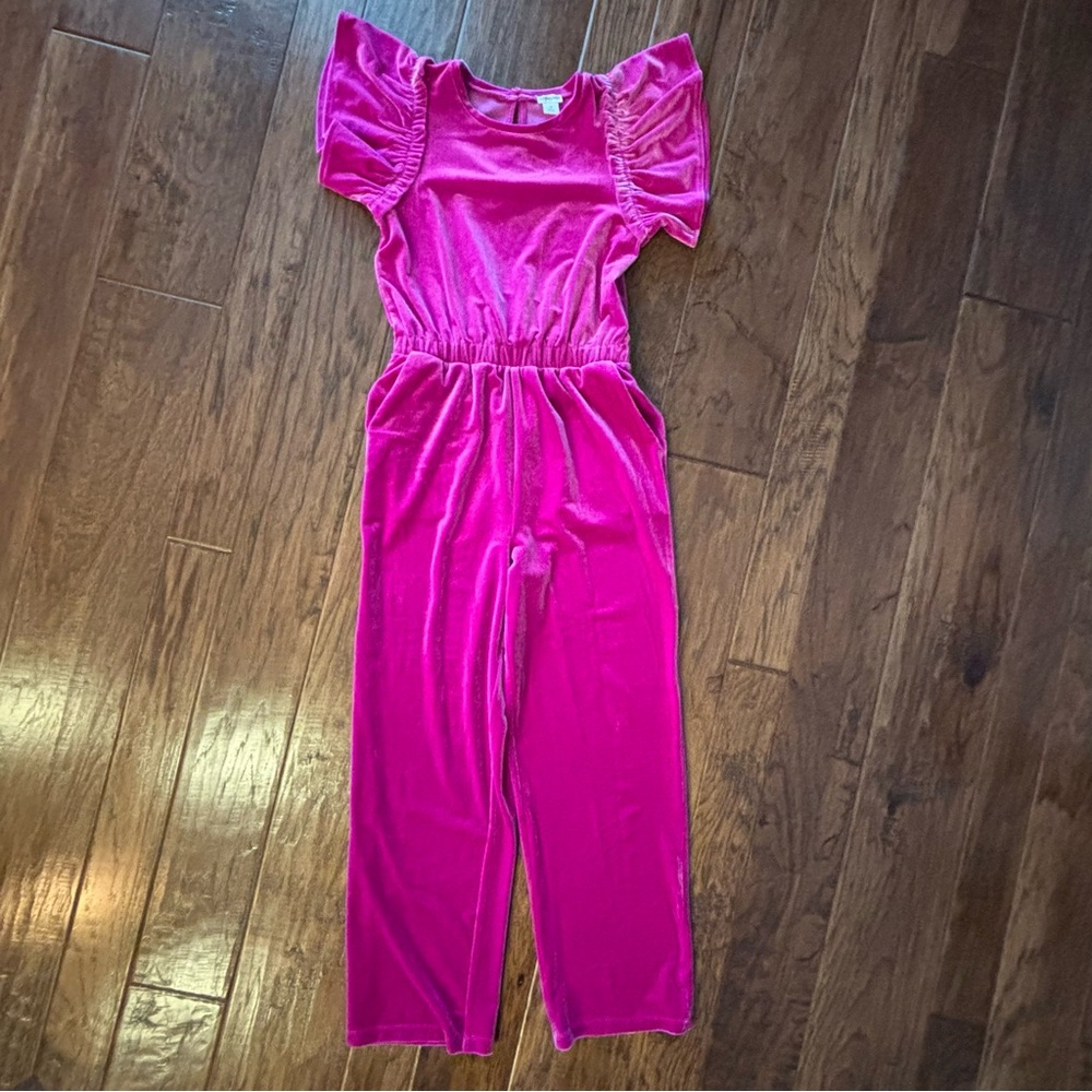 Crewcuts magenta deep pink Velvet jumpsuit